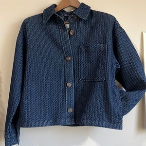 AVEC LES FILLES Textured work shirt jacket Navy Blue button-up NWOT